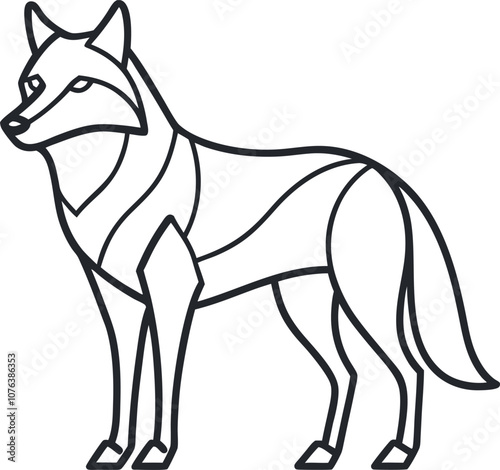 Single one line drawing wolf concept. Continuous line draw design graphic vector transparent with PNG