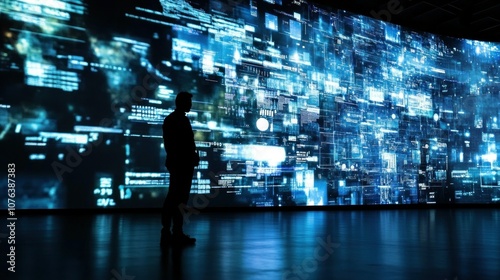 Man Silhouette in Front of Digital Wall