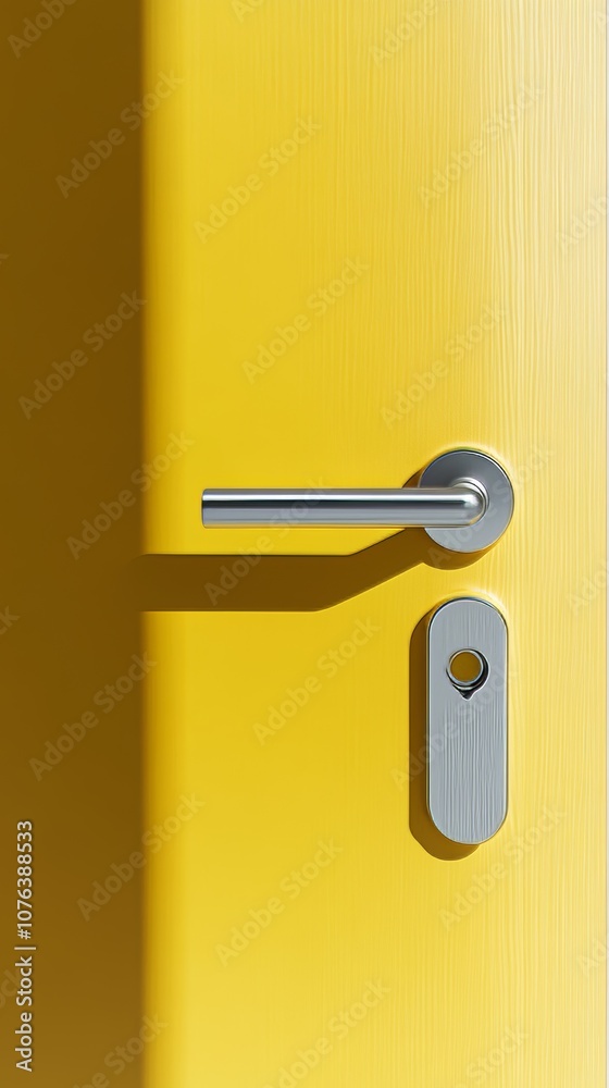 Modern yellow door featuring a sleek silver handle, capturing minimalist design and simplicity in contemporary home decor. Modern yellow door featuring a sleek silver handle, capturing minimalist design and simplicity in contemporary home decor.