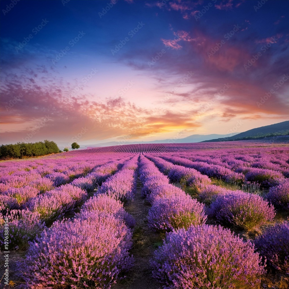 Obraz premium lavender field at sunset