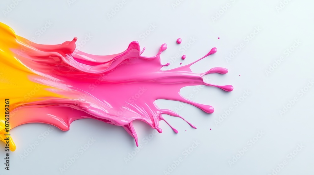 Splash of paint with a pink and yellow line. The colors are bright and vibrant, creating a sense of energy and excitement. The splatter effect adds a dynamic and playful element to the image Splash of paint with a pink and yellow line. The colors are bright and vibrant, creating a sense of energy and excitement. The splatter effect adds a dynamic and playful element to the image