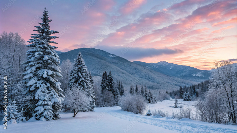 Majestic Winter Mountain Landscape at Sunset Majestic Winter Mountain Landscape at Sunset