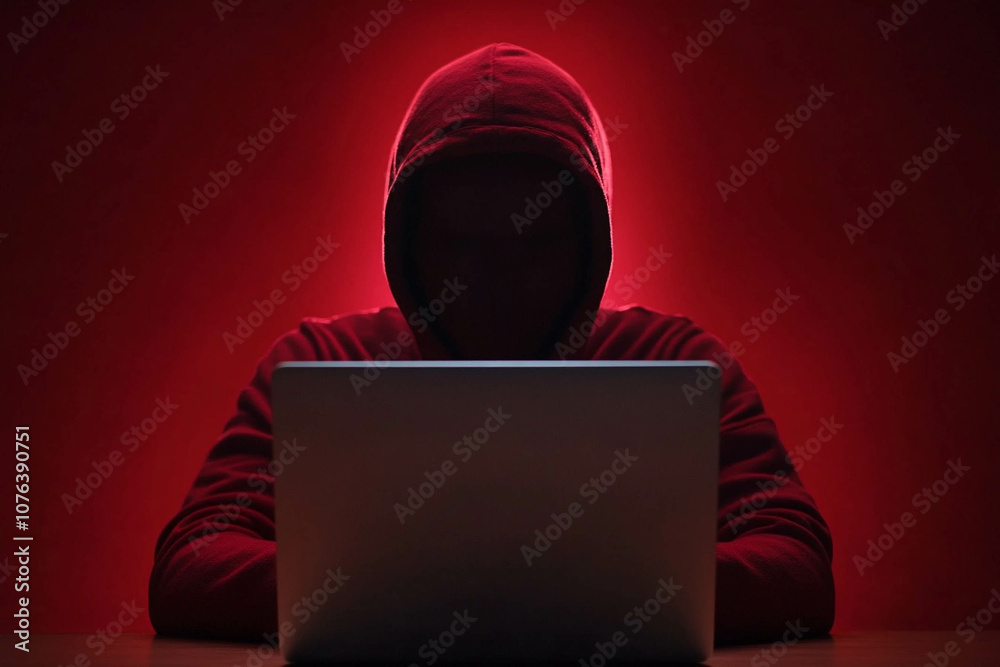 Mysterious Hacker in Red Hoodie Mysterious Hacker in Red Hoodie
