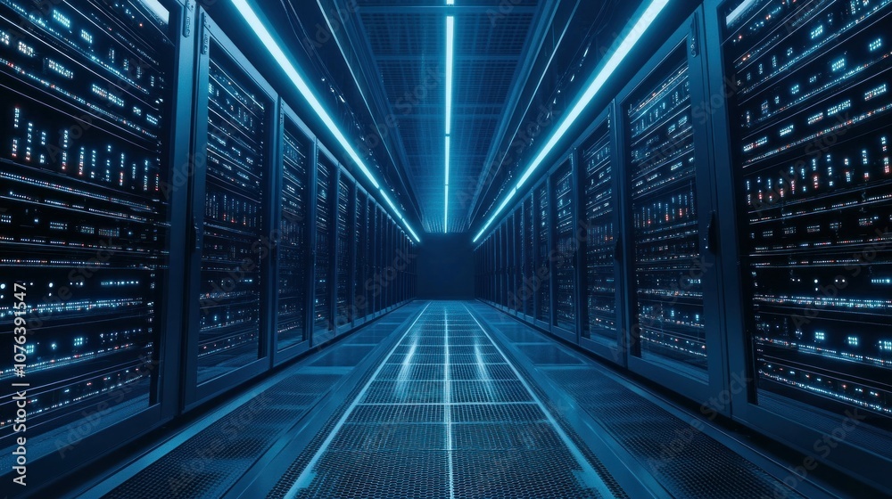 Server Room Interior: Rows of Servers in a Modern Data Center Server Room Interior: Rows of Servers in a Modern Data Center