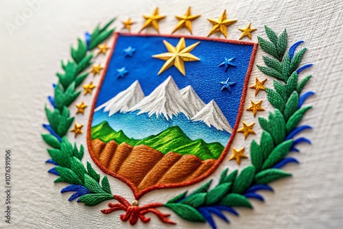 Brush Painted National Emblem of Tierra del Fuego Province, Argentina on a White Background with High Depth of Field for Artistic and Cultural Representation photo