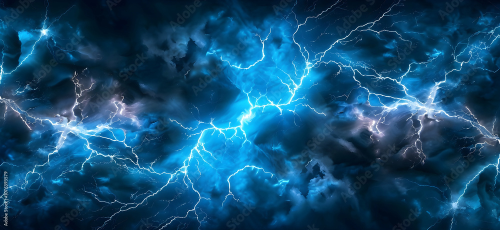 Lightning and thunder background with an electric lightning storm in a blue sky. Lightning and thunder background with an electric lightning storm in a blue sky.