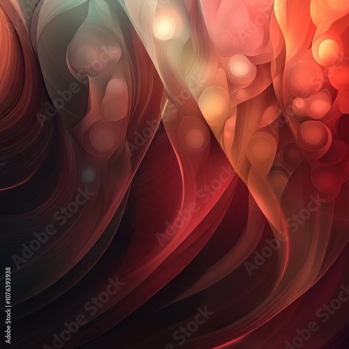 Abstract Red and Orange Swirling Shapes with Circular Elements photo