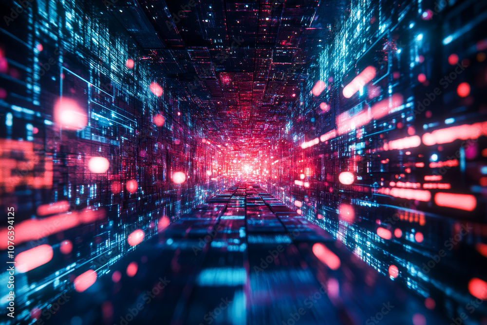 Abstract Virtual Reality Layers and Depth, Immersive Futuristic World with Neon Glow Abstract Virtual Reality Layers and Depth, Immersive Futuristic World with Neon Glow