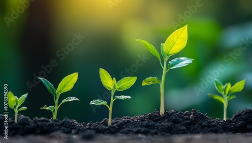 Green Seedlings Growing in Soil Under Natural Light