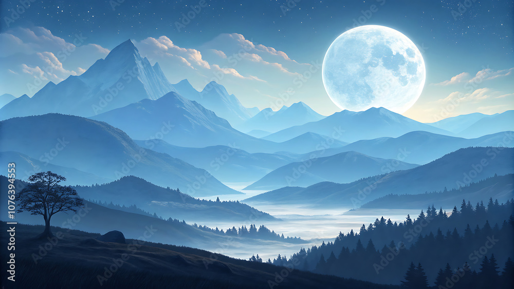 Fototapeta premium uniform background with mountains and moon