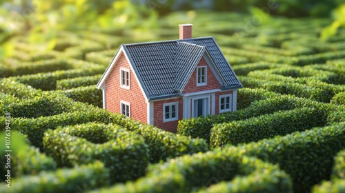 A complex maze designed like a house explores intricate real estate transactions and decisions