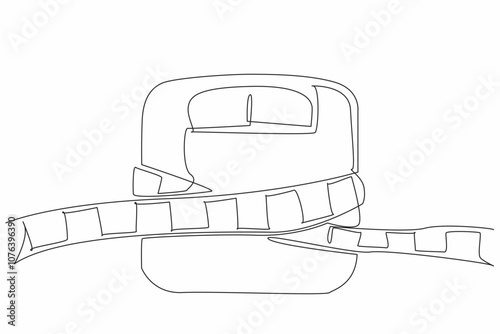 Continuous one line drawing scale tied with measuring tape. Tighten the eating habits. Do not cross the threshold. Diet. Choose healthy. World Obesity Day. Single line draw design vector illustration