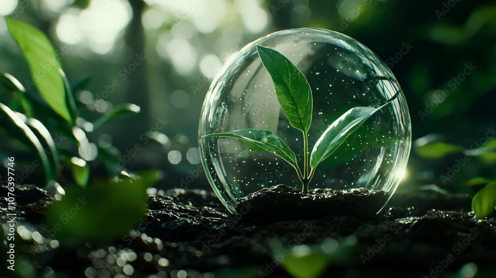 crystal ball reflecting bioluminescent plant symbolizes hope and growth in nature. vibrant green leaves thrive within protective sphere, showcasing beauty of life crystal ball reflecting bioluminescent plant symbolizes hope and growth in nature. vibrant green leaves thrive within protective sphere, showcasing beauty of life