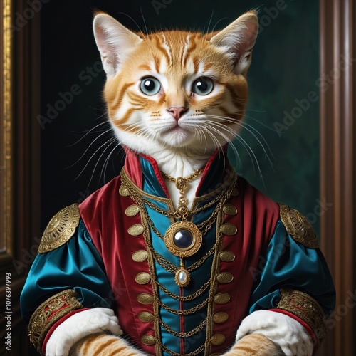 Retro-inspired Wildlife Design With Royal Cat, Funny Illustration