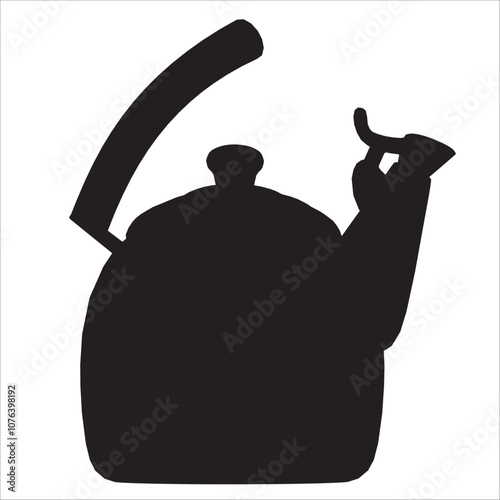 Silhouette tea kettle or teapot on a white background. Kettle icon. Kettle vector symbol in silhouette flat style isolated on white background.