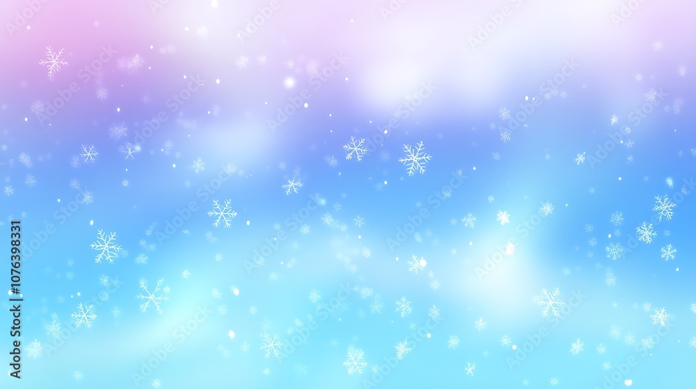 Abstract Winter Background with Falling Snowflakes and a Blue-Pink Gradient Abstract Winter Background with Falling Snowflakes and a Blue-Pink Gradient