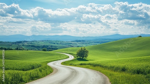 Winding Road Through Rolling Hills