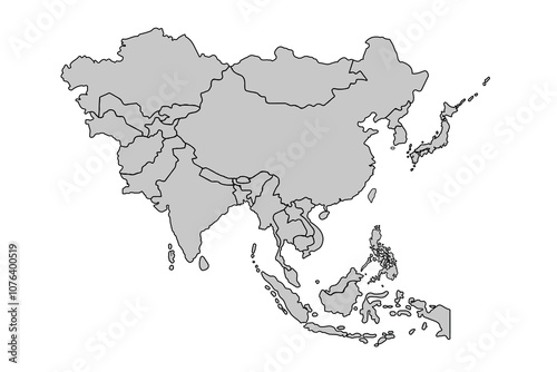 Asia map isolated on white background.for website layouts,background,education, precise,customizable,Travel worldwide,map silhouette backdrop,earth geography, political,reports.political map vector.