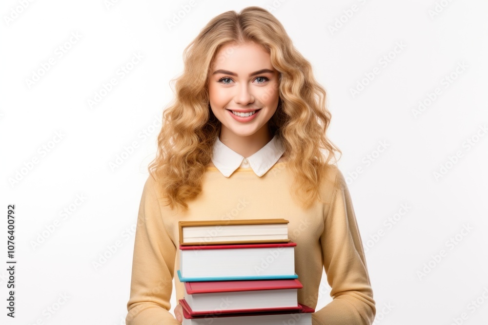 College student holding books portrait reading adult. College student holding books portrait reading adult.