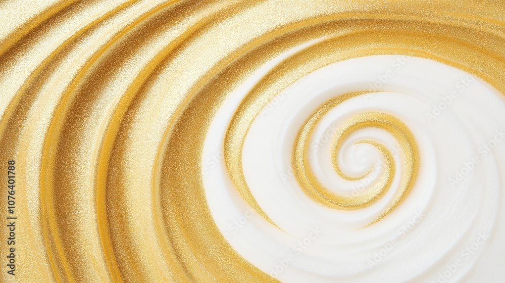 A shimmering swirl of gold and white glitter creates a mesmerizing pattern. A shimmering swirl of gold and white glitter creates a mesmerizing pattern.