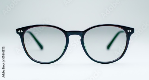 stylish round eyeglasses on white background