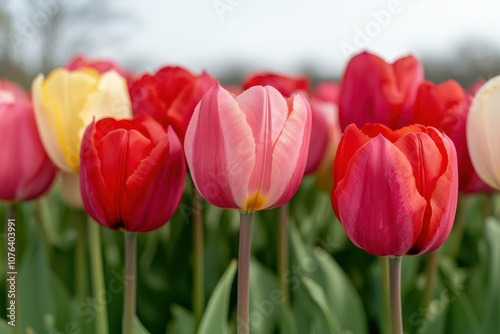 Vibrant tulips blooming in a garden