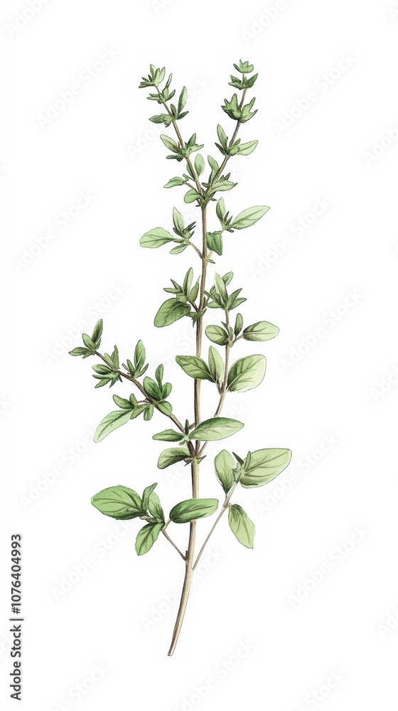 Obraz premium Thyme, detailed hand drawn pastel watercolor botanical image, medicinal herbs, light clean background. Generative AI