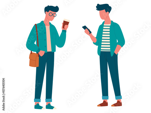 Young people, students, discussing, in different clothes set