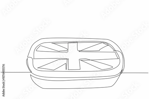 Continuous one line drawing Great Britain flag shaped pie surface in a rectangular pan. Culinary tradition. Connection culture and food. British Pie Week. Single line draw design vector illustration