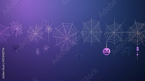 Spooky and atmospheric of elaborate cobwebs on a dark purple and blue Halloween themed background perfect for use in spooky themed banners gift wrap designs or other creative projects photo