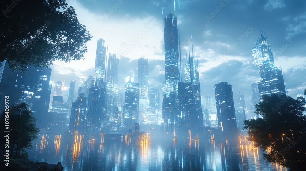 Futuristic Cityscape with Reflections Futuristic Cityscape with Reflections