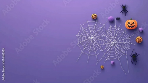 Spooky Halloween Cobweb Design on Moody Purple and Blue Background Flat Suitable for Festive Banners or Eerie Packaging Textures