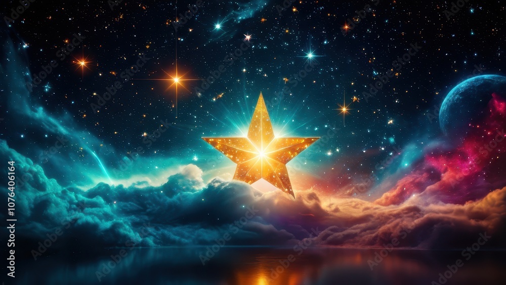 A vibrant cosmic star surrounded by swirling galaxies and colorful light bursts, perfect for illustrating themes of wonder and exploration in space A vibrant cosmic star surrounded by swirling galaxies and colorful light bursts, perfect for illustrating themes of wonder and exploration in space
