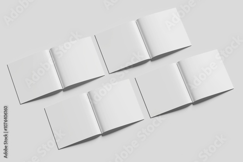Square Magazine Brochure 3D Rendering White Blank Mockup.