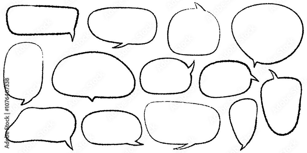 Obraz premium Hand drawn speech bubble scribble crayon. Squiggle, scratch doodle kid speech bubble. Crayon scratch texture shape children kid naive. Vector illustration