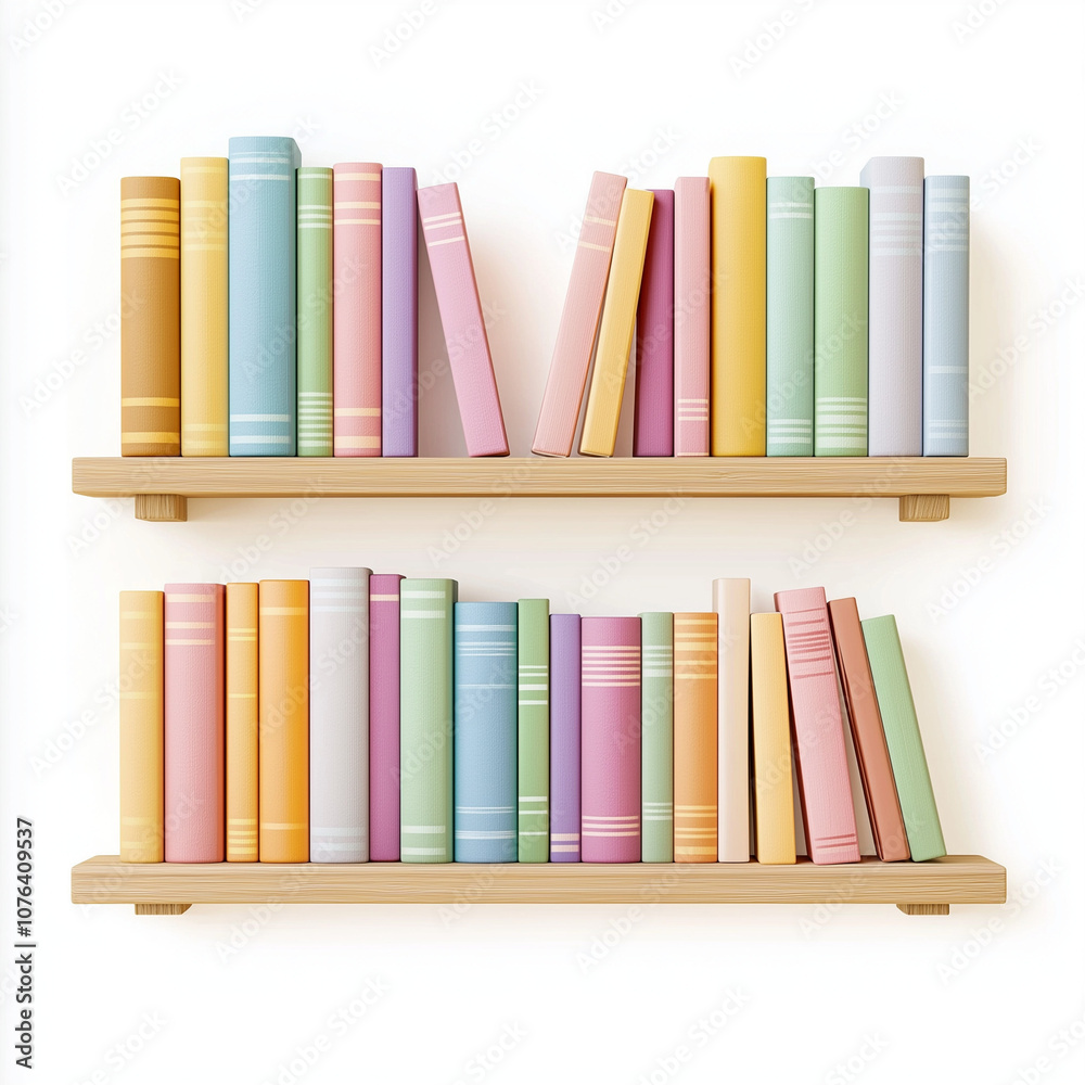 Naklejka premium A Collection of Colors Books on Wooden Shelves in Minimalist Style