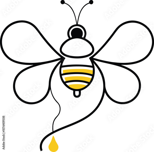 Single one line honey concept. Continuous line draw design graphic vector transparent with PNG