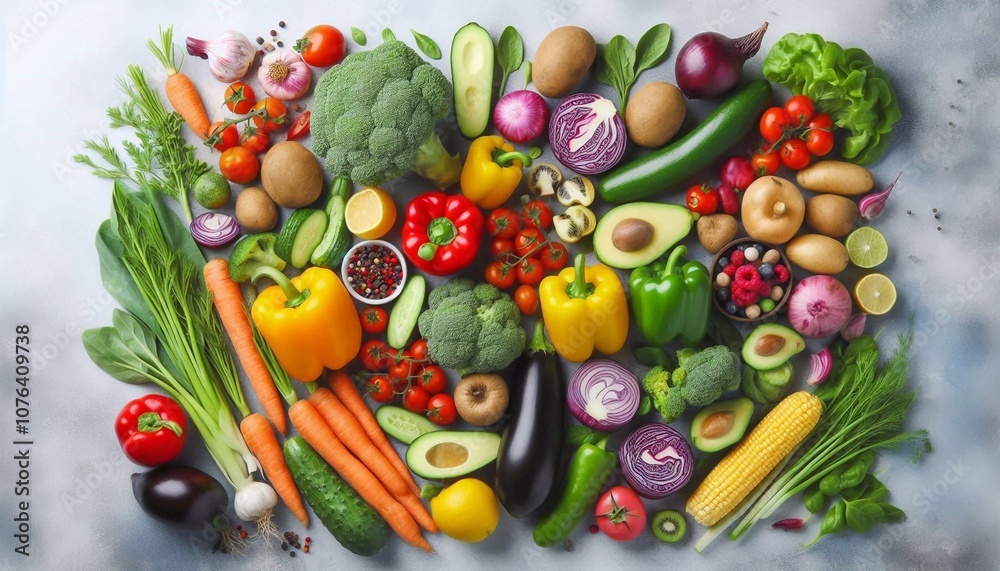 Bright assortment of fresh organic vegetables, top view Bright assortment of fresh organic vegetables, top view