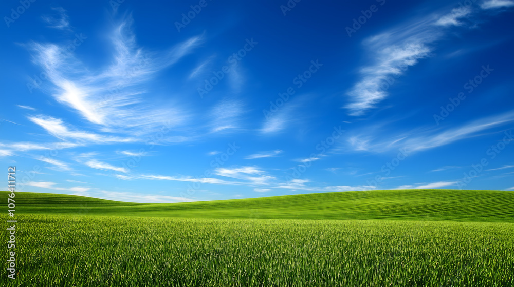 Green corn field with blue sky background