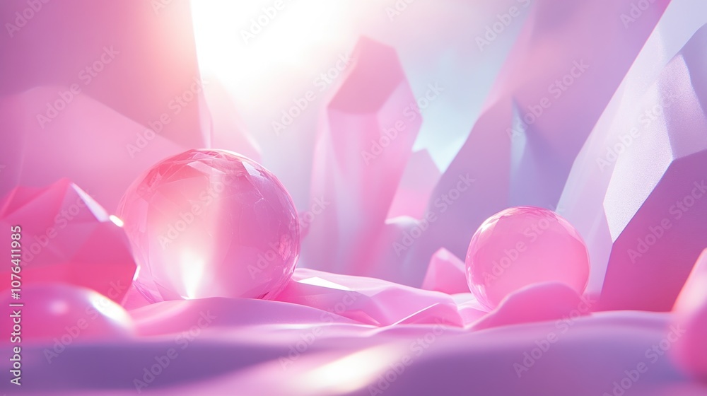 Pink Spheres and Abstract Geometric Shapes in a Soft Light Pink Spheres and Abstract Geometric Shapes in a Soft Light