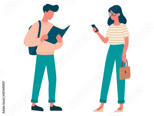 Young people, students, discussing, in different clothes set