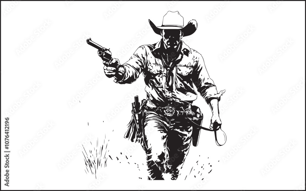 Fototapeta premium Cowboy silhouette with lasso on horse stock illustration