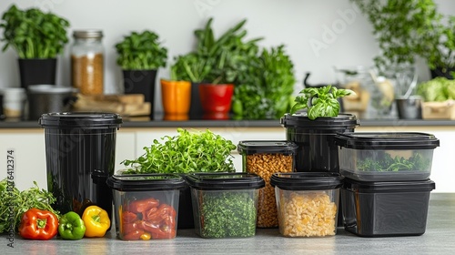 Food containers on a kitchen counter symbolize portion control and preparing healthy meals.