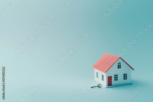 The miniature house model and key are symbols of real estate transactions and property management.