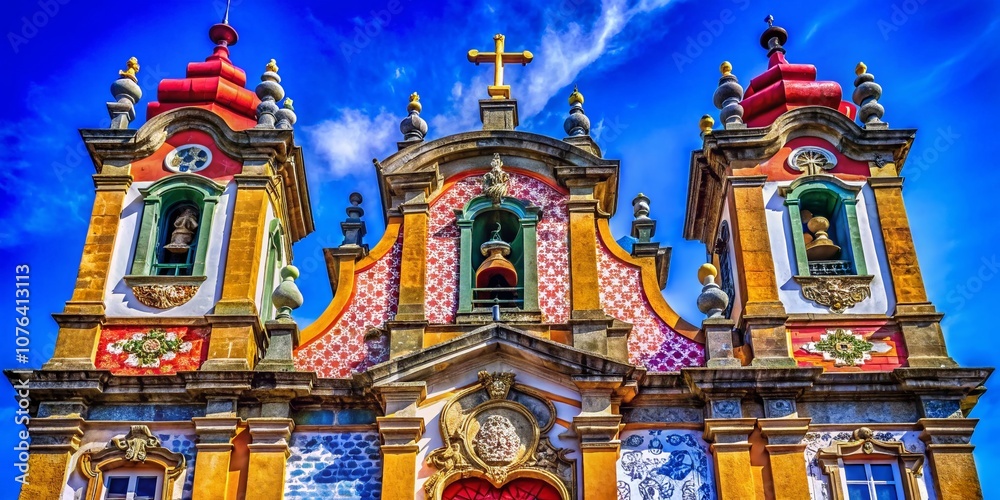 Obraz premium Captivating Macro Photography of Nossa Senhora do Rosário Church Details, Showcasing Intricate Architecture, Textures, and Natural Elements in a Stunning Close-Up Perspective