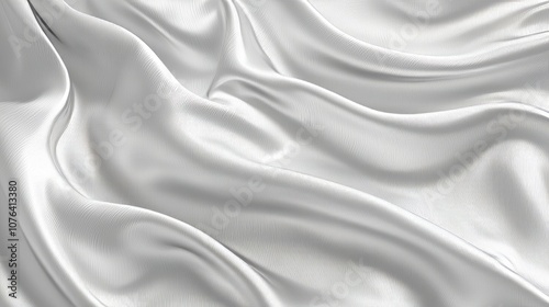 Stunning silvery silk satin draped fabric background with soft folds and creases