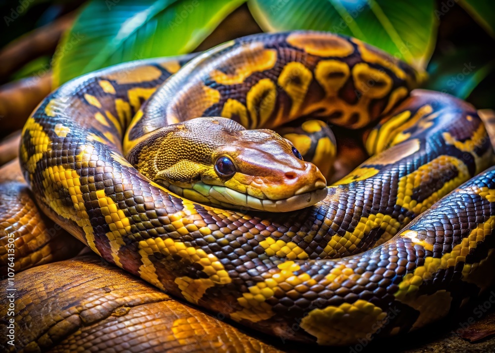 Captivating Minimalist Photography of a Reticulated Python in a Zoo Setting, Showcasing the Exotic and Dangerous Beauty of This Captive Wildlife Species Captivating Minimalist Photography of a Reticulated Python in a Zoo Setting, Showcasing the Exotic and Dangerous Beauty of This Captive Wildlife Species