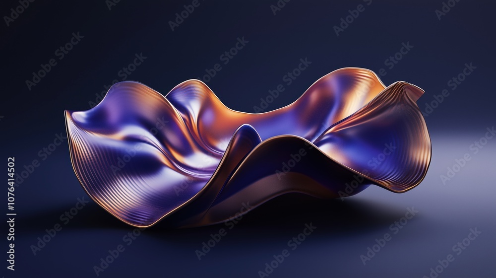 Captivating 3D Render of Liquid Metal Sculpture in Purple and Gold Tones on Dark Background Captivating 3D Render of Liquid Metal Sculpture in Purple and Gold Tones on Dark Background