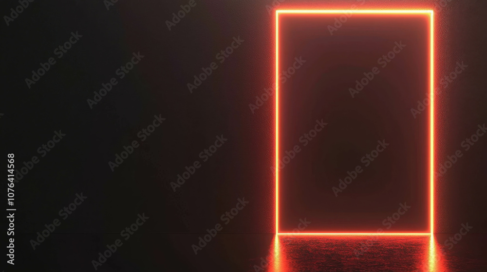 Fototapeta premium Modern 3D Border with Glowing Neon Edges Floating in Dark Space, Perfect for Futuristic Backgrounds and Creative Projects