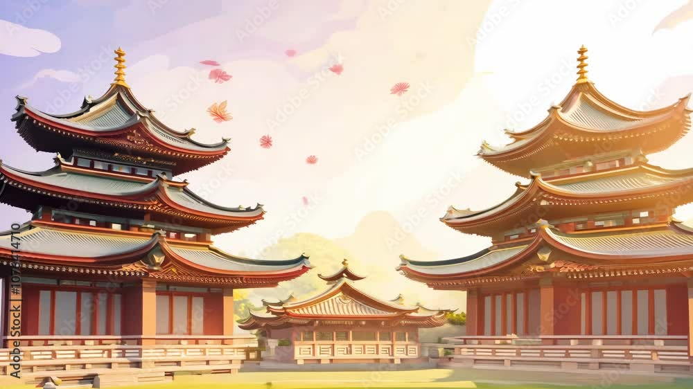 Sunset over peaceful traditional architecture Sunset over peaceful traditional architecture